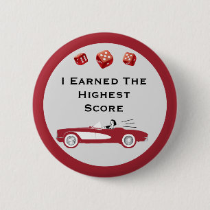 Retro  Red Convertible Dice Bunco Ronde Button 5,7 Cm