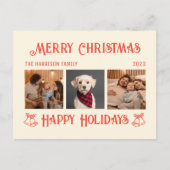 Retro Red Cream Kerst Feestdagen Foto's Collage Briefkaart (Voorkant)