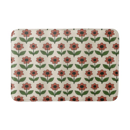 Retro Red Daisy Pattern Badmat (Voorkant)