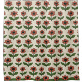 Retro Red Daisy Pattern Douchegordijn (Voorkant)