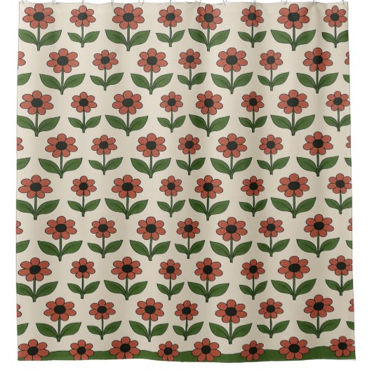 Retro Red Daisy Pattern Douchegordijn (Voorkant)