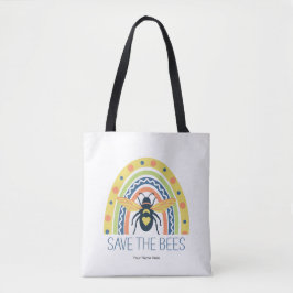Retro Red de Bijen Kleurrijke Regenboog Bestuiver Tote Bag