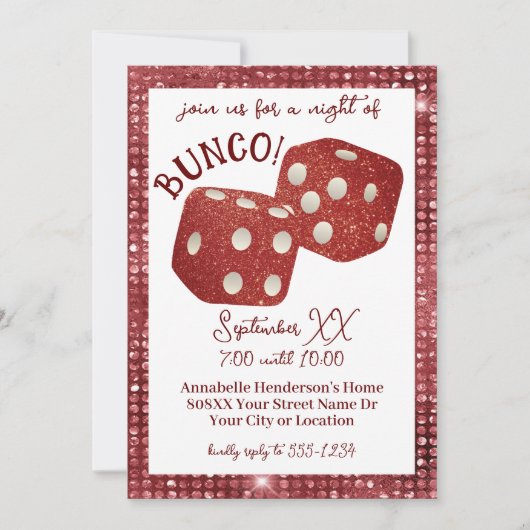 Retro Red Dice Bunco nacht Kaart (Voorkant)