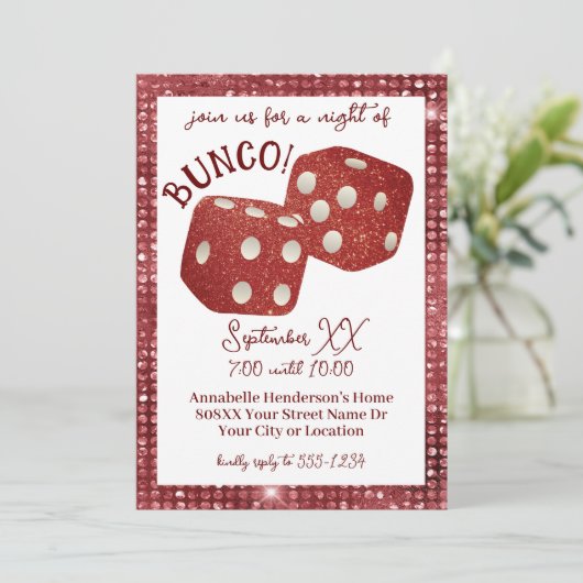Retro Red Dice Bunco nacht Kaart (Staand voorkant)