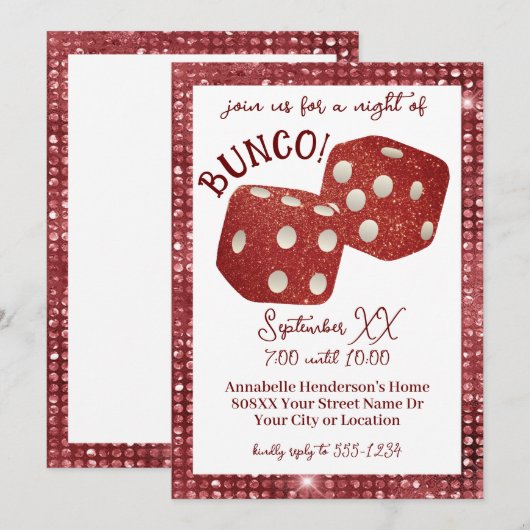 Retro Red Dice Bunco nacht Kaart (Voorkant / Achterkant)