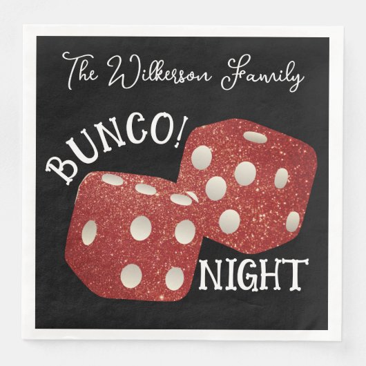 Retro Red Dice Bunco Night op zwart Servet (Voorkant)