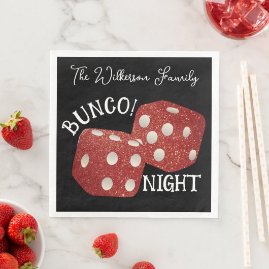 Retro Red Dice Bunco Night op zwart Servet (Insitu)