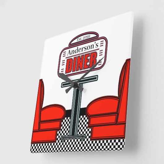 Retro Red Diner-klok Vierkante Klok (Hoek)