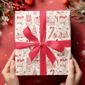 Retro Red Doodle Christmas Wrapping Paper