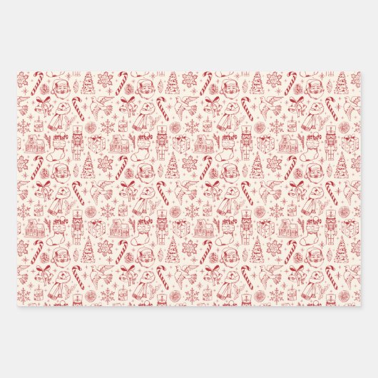 Retro Red Doodle Christmas Wrapping Paper (Voorkant 2)
