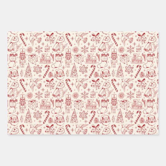 Retro Red Doodle Christmas Wrapping Paper (Voorkant)