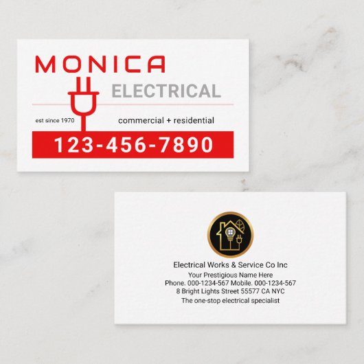 Retro Red Electric Power Plug Visitekaartje (Voorkant / Achterkant)