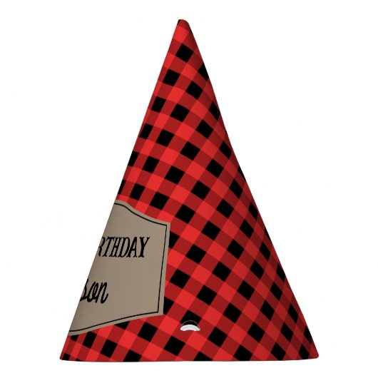 Retro Red en Black Buffalo Plays Pattern Birthday Feesthoedjes (Rechts)