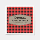 Retro Red en Black Buffalo Plays Pattern Birthday Servet (Voorkant)