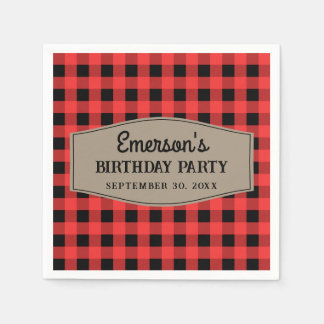 Retro Red en Black Buffalo Plays Pattern Birthday Servet