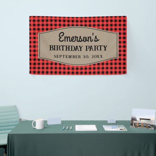 Retro Red en Black Buffalo Plays Pattern Birthday Spandoek (Beurs)
