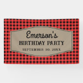 Retro Red en Black Buffalo Plays Pattern Birthday Spandoek (Horizontaal)