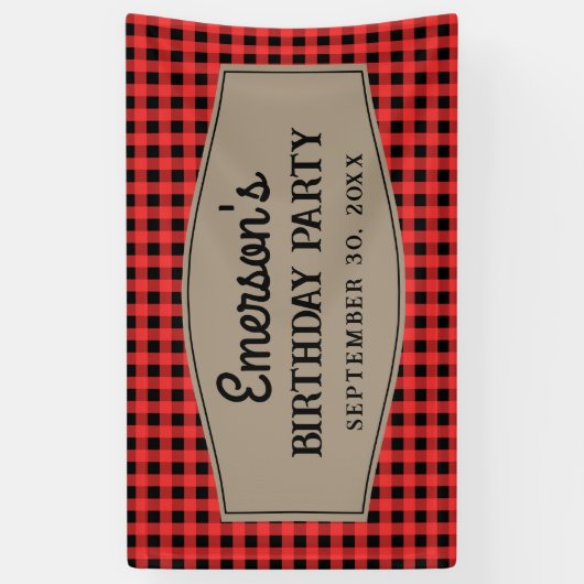 Retro Red en Black Buffalo Plays Pattern Birthday Spandoek (Verticaal)