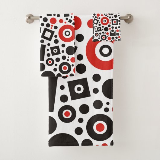 Retro Red en Black Modern Tech Art Deco Bad Handdoek (Insitu)