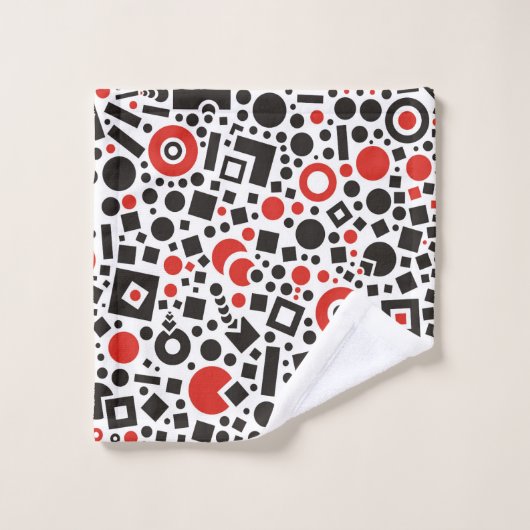 Retro Red en Black Modern Tech Art Deco Bad Handdoek (Wasdoekje)
