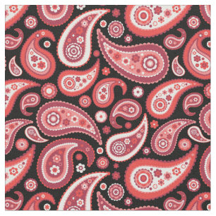 Retro Red en Black Paisley Pattern Stof