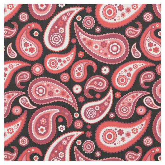 Retro Red en Black Paisley Pattern Stof (Close Up)