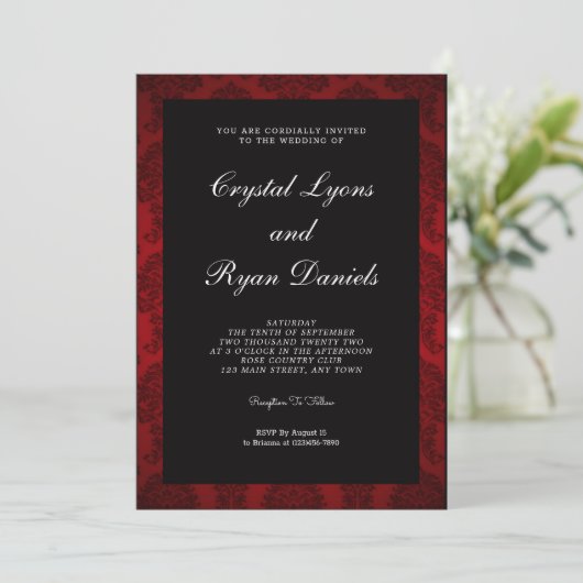 Retro Red en Black Wedding Invitation Kaart (Staand voorkant)