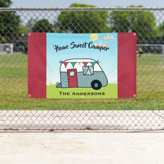 Retro Red en Blauwgroen Camper Banner (Insitu)