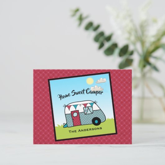 Retro Red en Blauwgroen Camper Briefkaart (Staand voorkant)