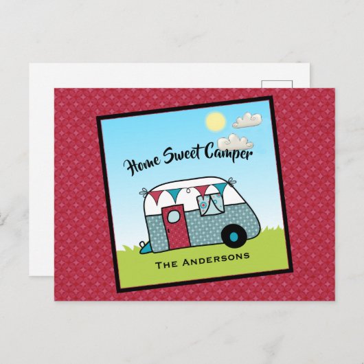 Retro Red en Blauwgroen Camper Briefkaart (Voorkant / Achterkant)