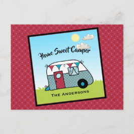 Retro Red en Blauwgroen Camper Briefkaart