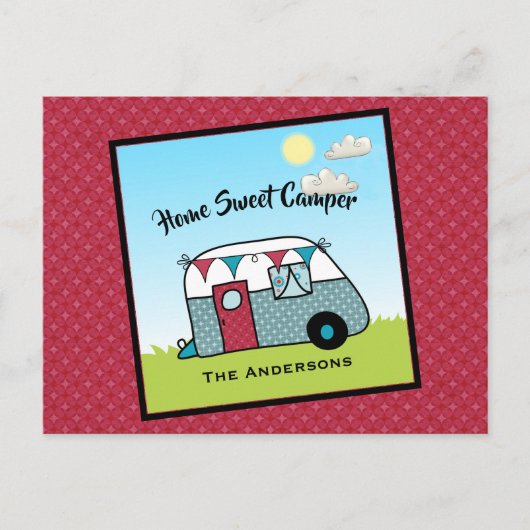 Retro Red en Blauwgroen Camper Briefkaart (Voorkant)
