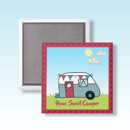 Retro Red en Blauwgroen Camper Magneet