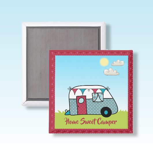 Retro Red en Blauwgroen Camper Magneet