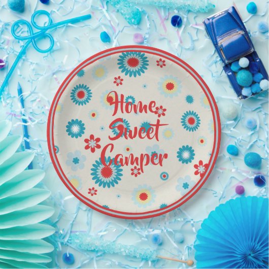 Retro Red en Blauwgroen Camper Papieren Bordje (Feest)