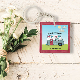 Retro Red en Blauwgroen Camper  Sleutelhanger