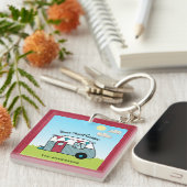 Retro Red en Blauwgroen Camper Sleutelhanger (Voorkant Rechts)