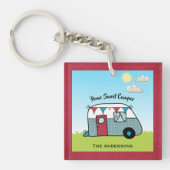 Retro Red en Blauwgroen Camper Sleutelhanger (Voorkant)