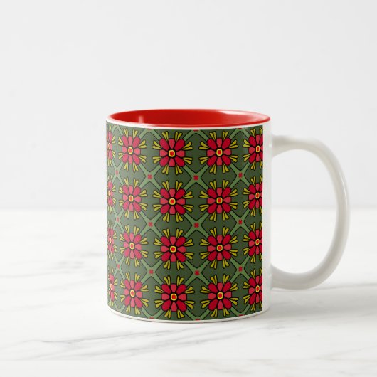 Retro Red en Green Floral Geometric Mok (Rechts)