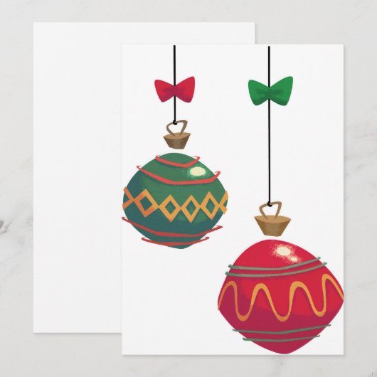 Retro Red- en Green-kerstversieringen Feestdagenkaart (Voorkant / Achterkant)