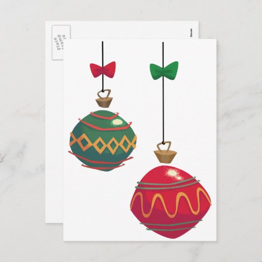 Retro Red- en Green-kerstversieringen Feestdagenkaart (Voorkant / Achterkant)