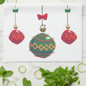 Retro Red- en Green-kerstversieringen Theedoek (Gevouwen)