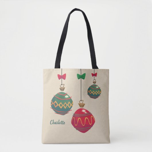 Retro Red- en Green-kerstversieringen Tote Bag (Voorkant)