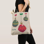 Retro Red- en Green-kerstversieringen Tote Bag (Dichtbij)