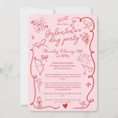 Retro Red en Pastel Pink Galentijn's Day Party Kaart (Voorkant)