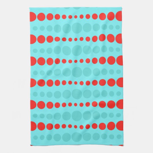 Retro Red en Turquoise Stippen Kitchen Towel Theedoek (Verticaal)