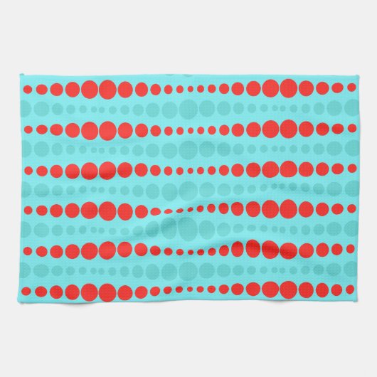 Retro Red en Turquoise Stippen Kitchen Towel Theedoek (Horizontaal)