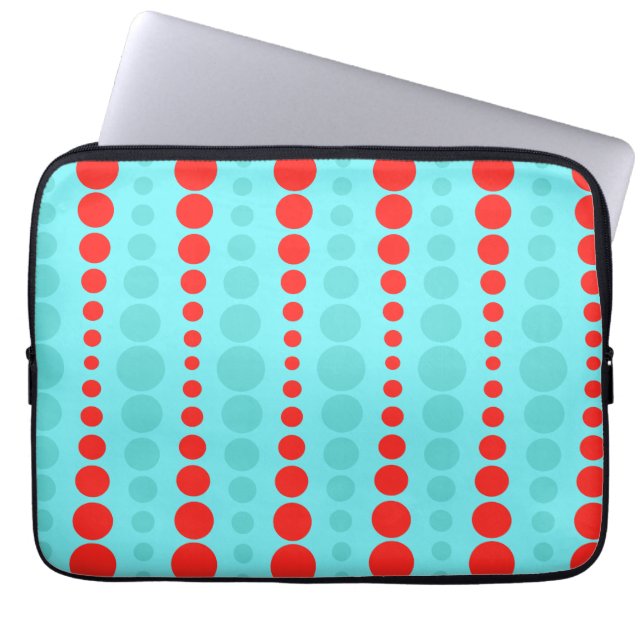 Retro Red- en Turquoise-Stippen laptophoes Laptop Sleeve (Voorkant)