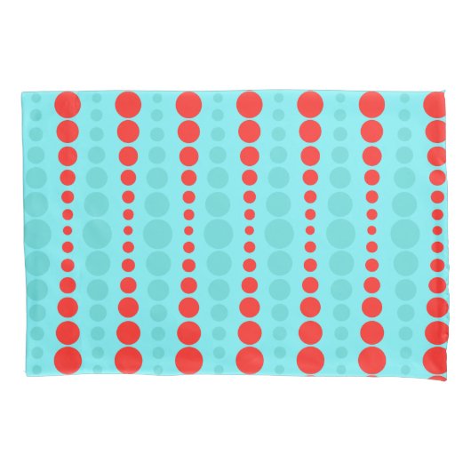 Retro Red en Turquoise Stippen Pillowcase Kussensloop (Voorkant)