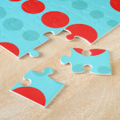 Retro Red en Turquoise Stippen Puzzle Legpuzzel (Zijkant)